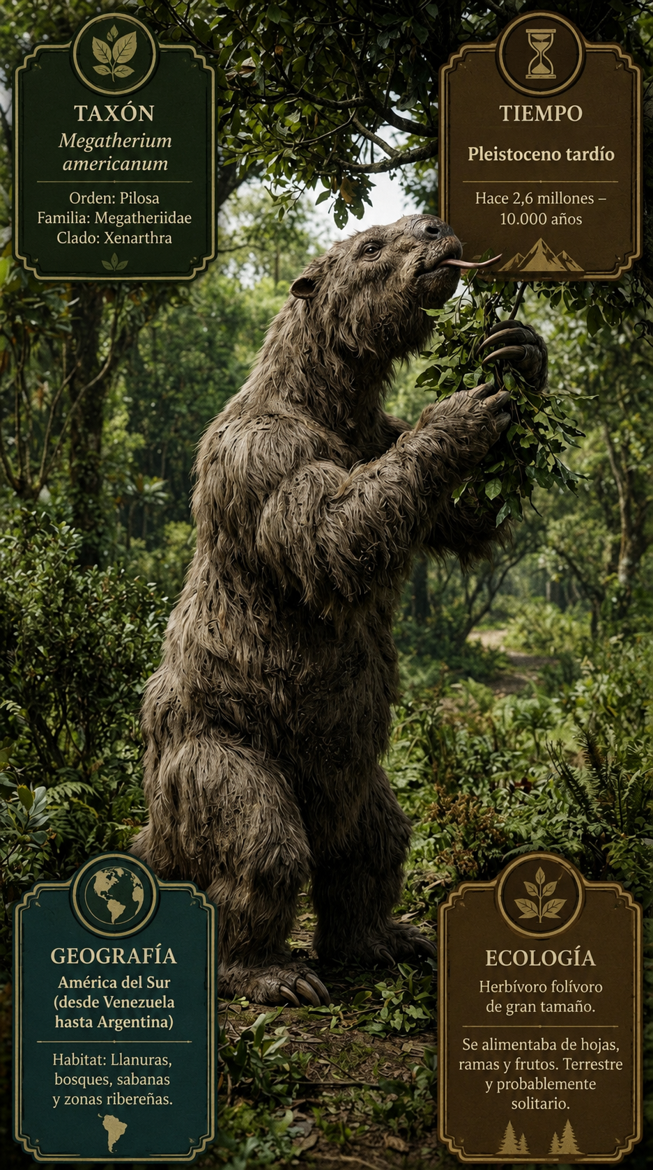 Detalle anatómico de las extremidades anteriores y garras de Megatherium