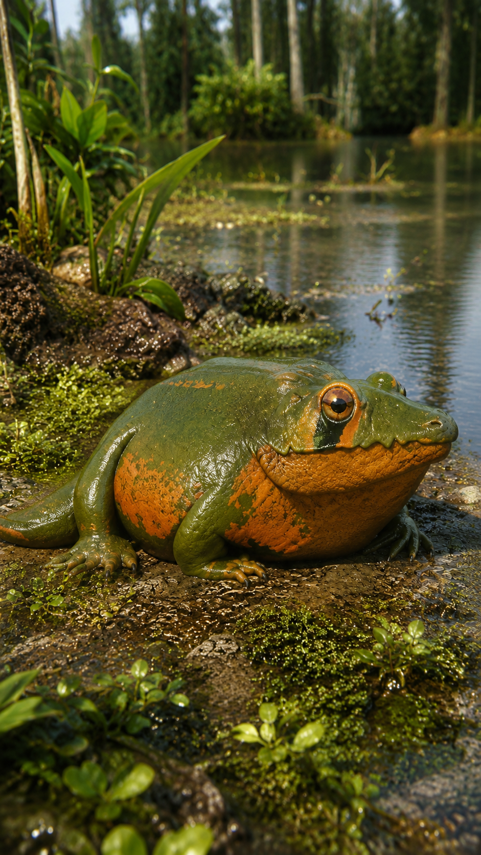 Reconstrucción paleoartística de Cacops aspidephorus en su hábitat.